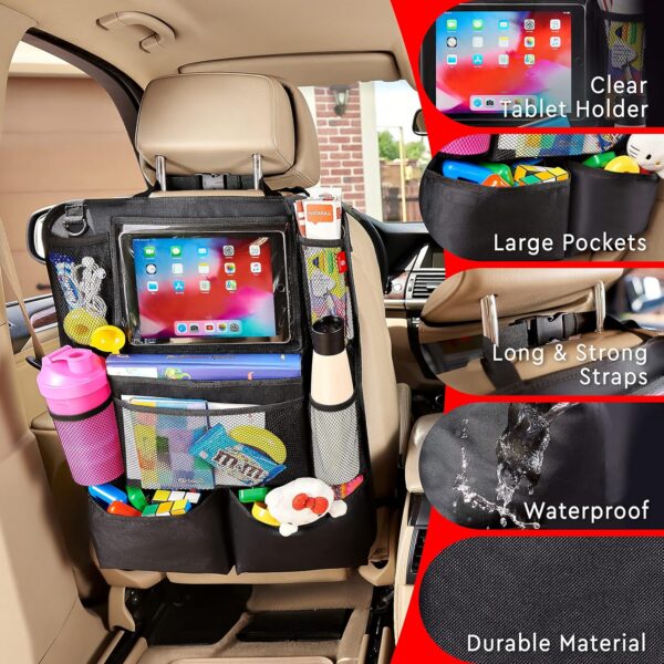 Helteko Backseat Car Organizer, Kick Mats Back Seat Protector with Touch Screen Tablet Holder, Back Seat Organizer for Kids, Travel Accessories with 9 Storage Pockets 2 Pack, Black